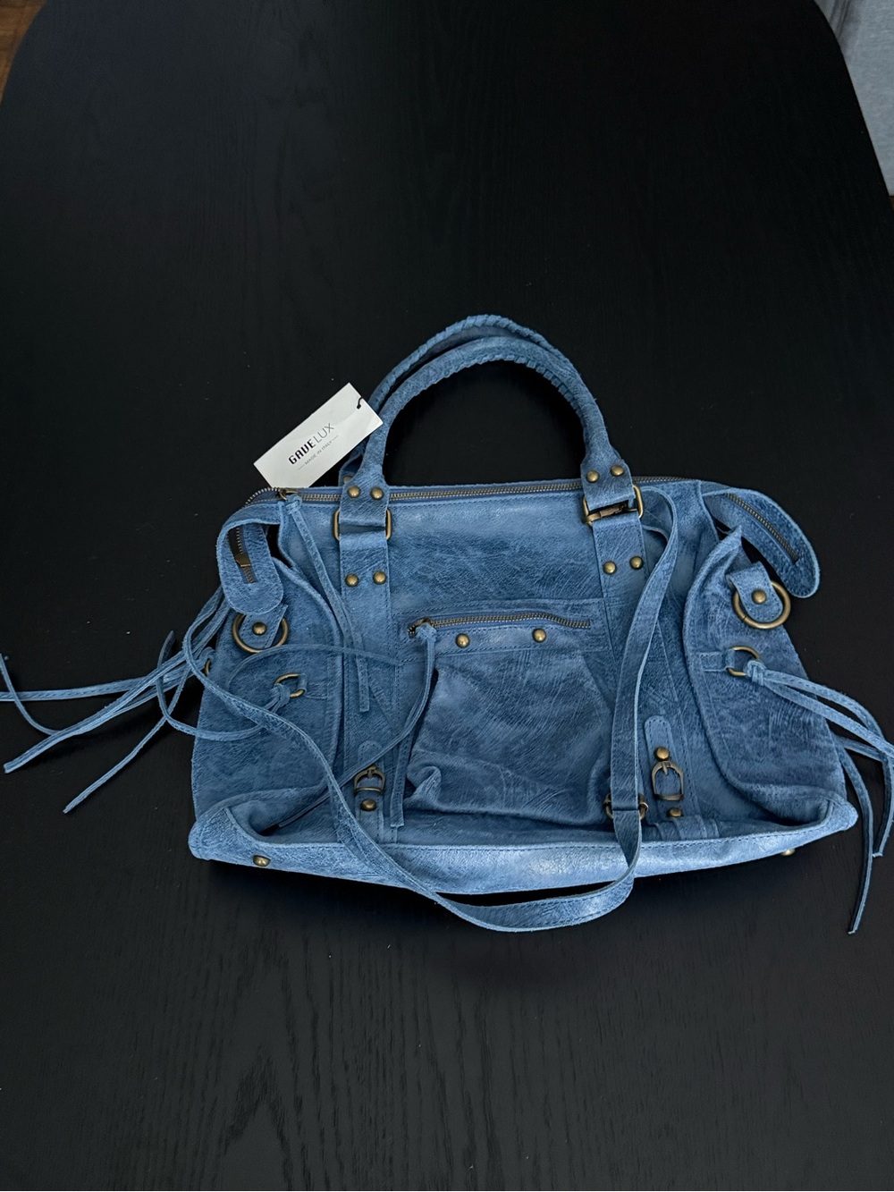 Gave Lux Blue leather Top Handle Shoulder Bag